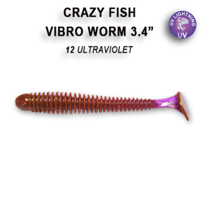 Приманка Vibro Worm 3,4" (85mm) 12-85-12-6 кальмар, 5 шт
