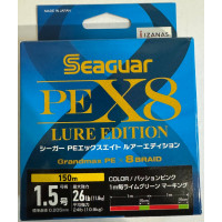 Шнур Seaguar Grandmax PE x8 Lure Edition 150m (red/lime green) #1.5/0.205mm 26lb/11.8kg